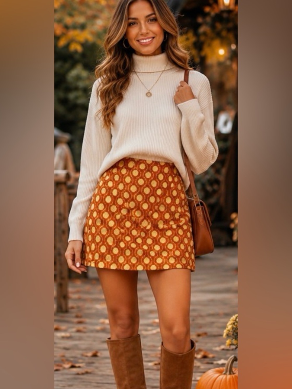 Zara Knit Jacquard Mini Skirt Size Large Rust Cream Retro Mod Geometric Stretch
